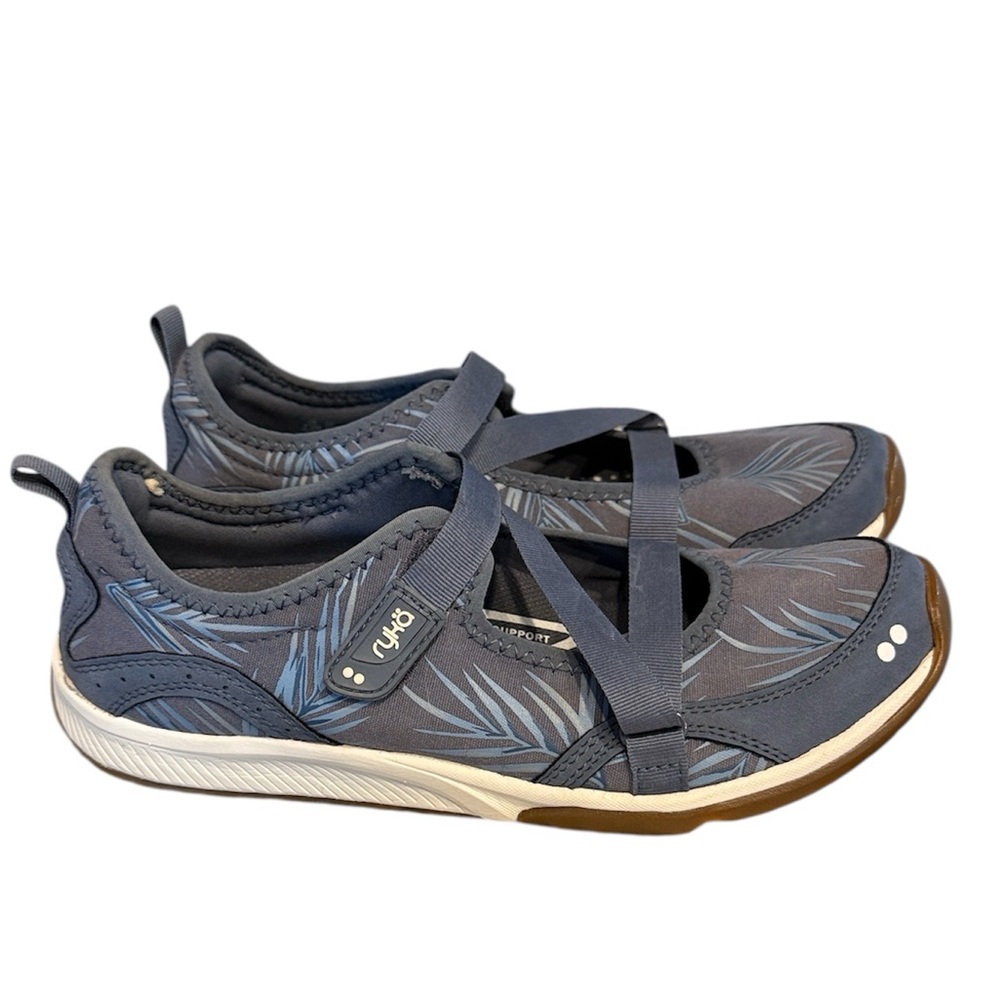 Ryka Kailee Sneakers Mary Jane Gray Blue Palm Leaves Size‎ 7.5 Adjustable Shoes